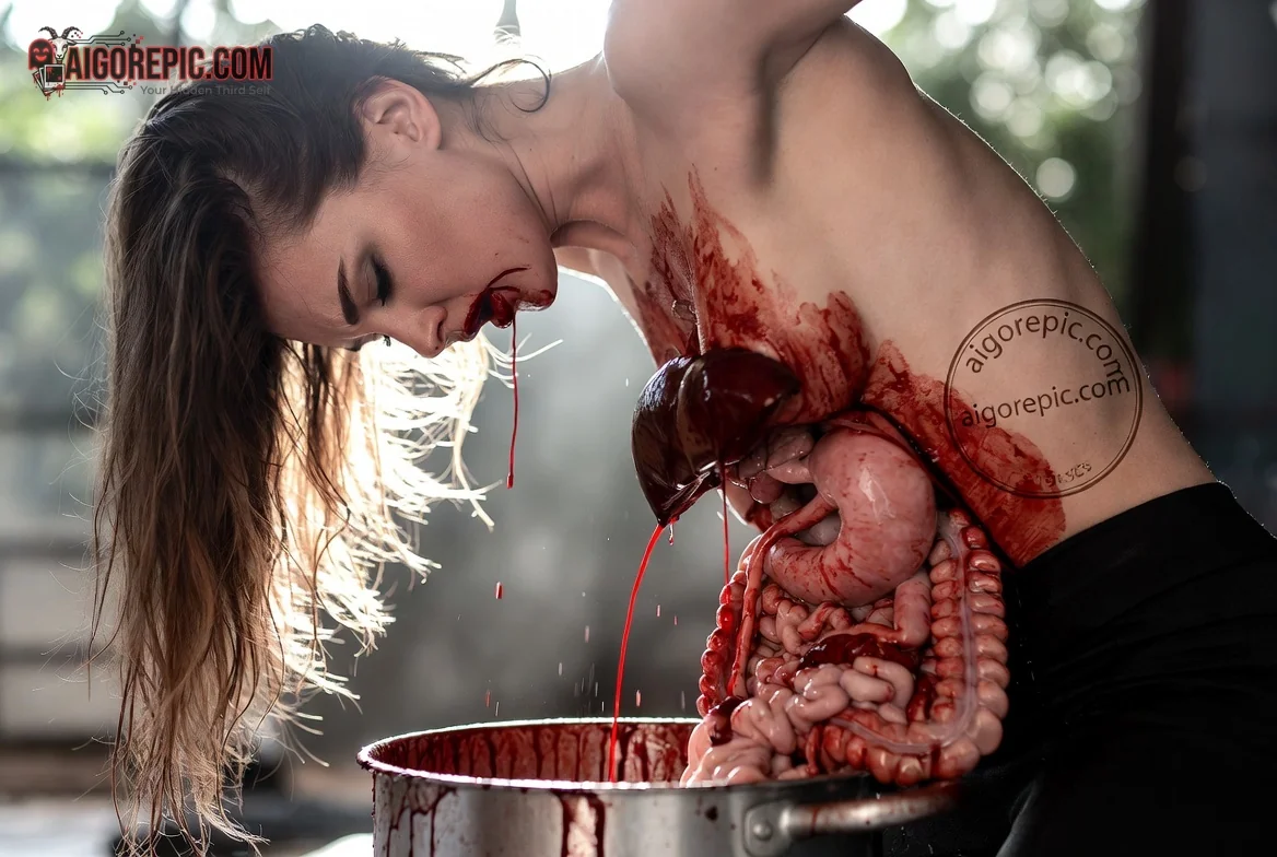 Gory Self-Disembowelment Scene - AI Generated Horror