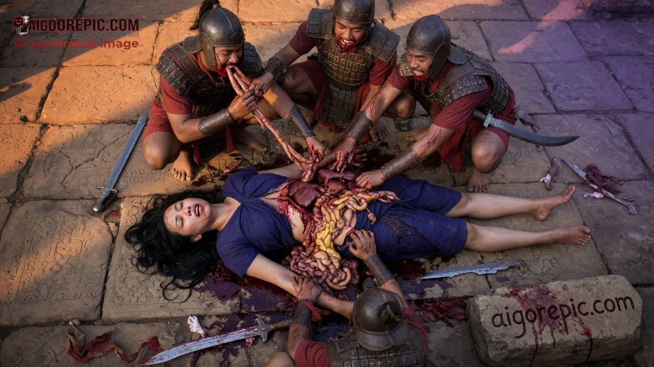 Warriors Devouring Woman's Guts - AI Generated Horror