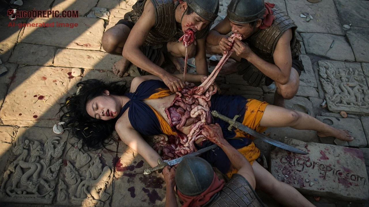 Warriors Devouring Woman's Guts - AI Generated Horror