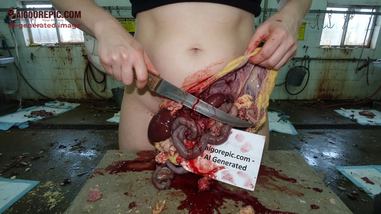 Woman Butchering Animal Guts - AI Generated Horror