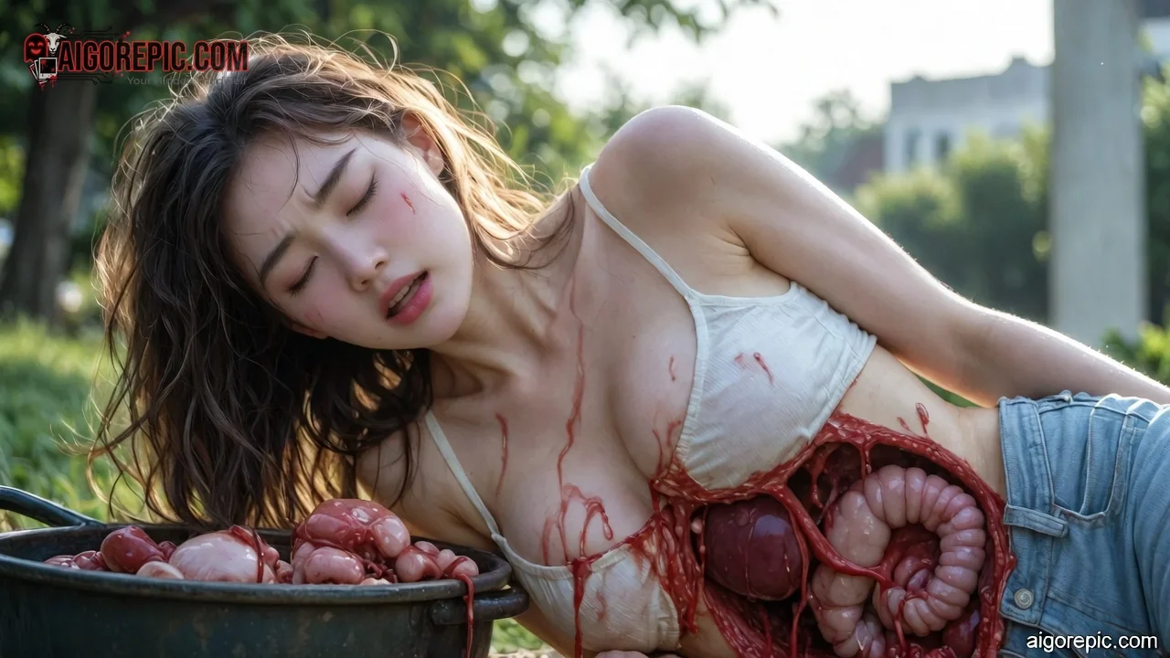 Woman with Exposed Organs - AI Generated Horror