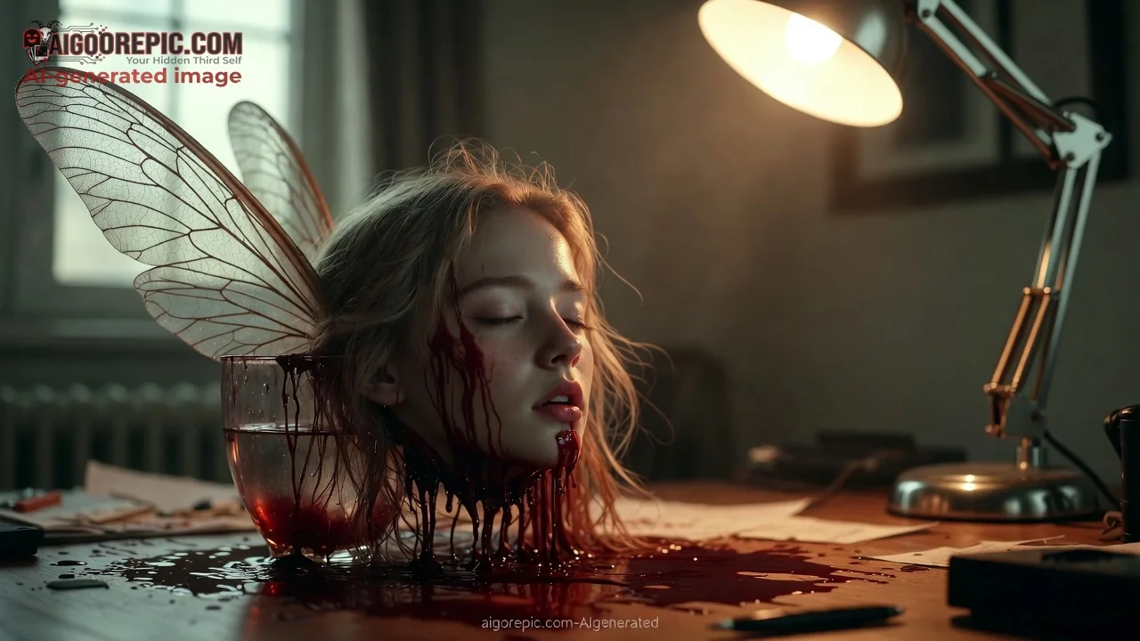 Bloodied Fairy in Glass - AI Generated Horror