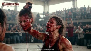 Bloodied Female Fighter Victory