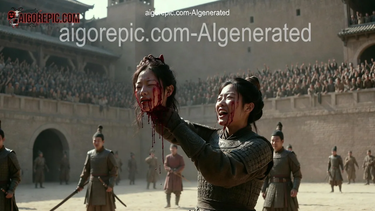 Bloodied Warrior Woman Defeated - AI Generated Horror