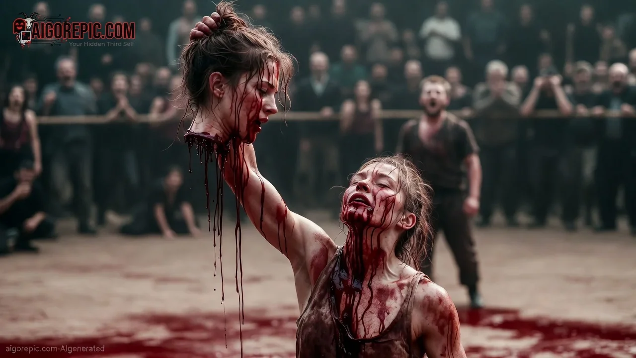 Bloodied Woman Holding Severed Head - AI Generated Horror