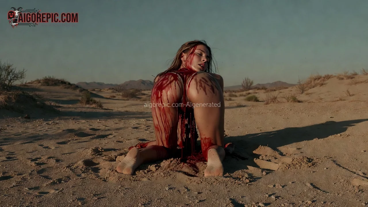 Bloodied Woman in Desert - AI Generated Horror