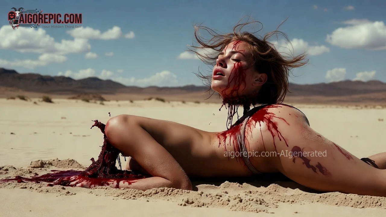 Bloodied Woman in Desert - AI Generated Horror