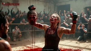 Bloodied Woman Victorious in Fight