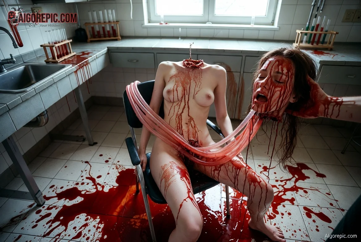 Bloody Decapitated Woman in Lab - AI Generated Horror