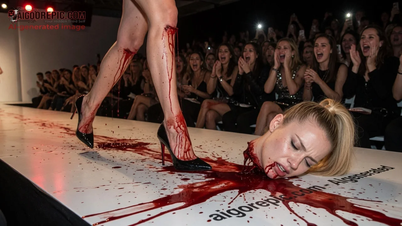 Bloody High Heel on Severed Head - AI Generated Horror