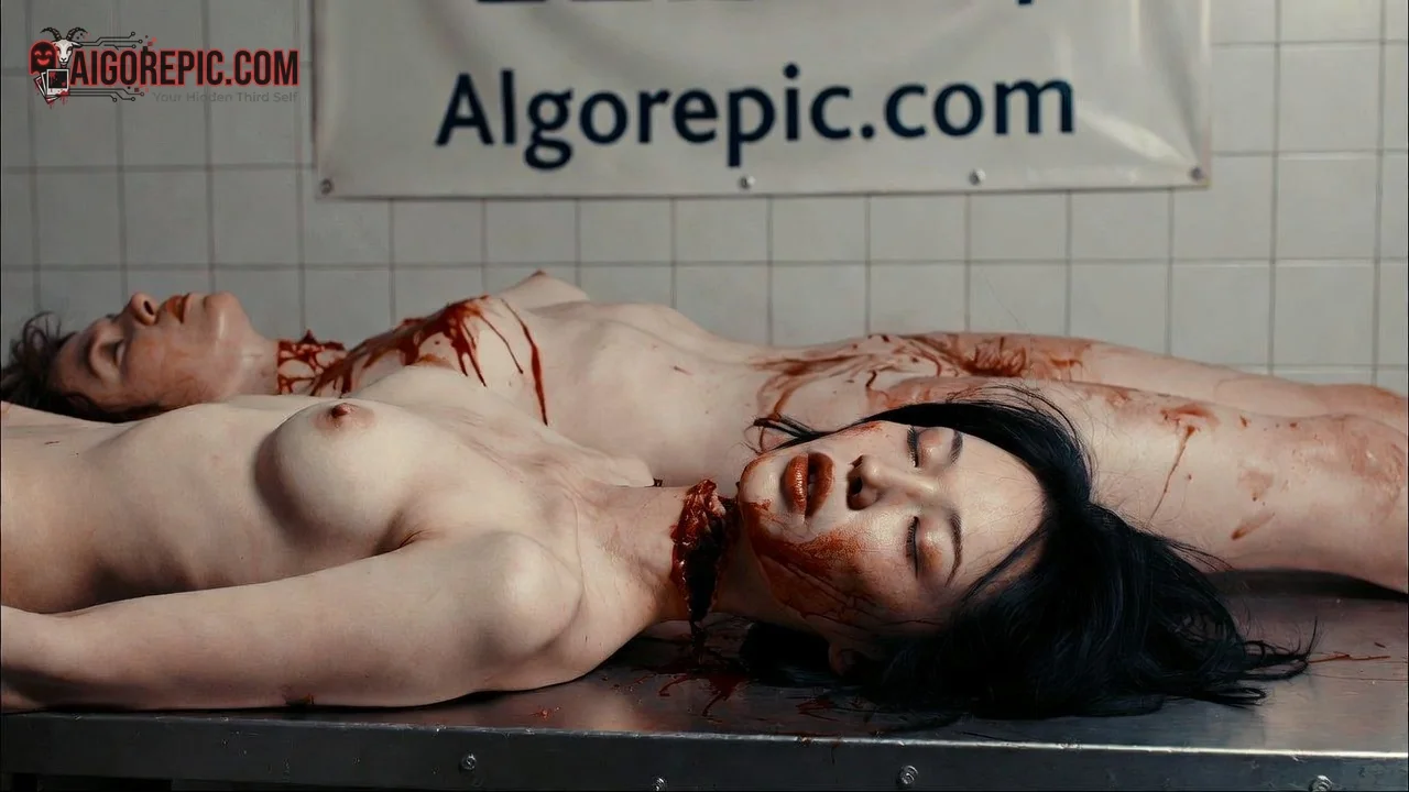 Bloody Nude Woman on Morgue Slab - AI Generated Horror