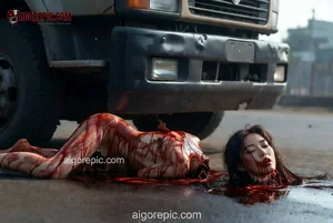 Bloody Woman Beside Truck