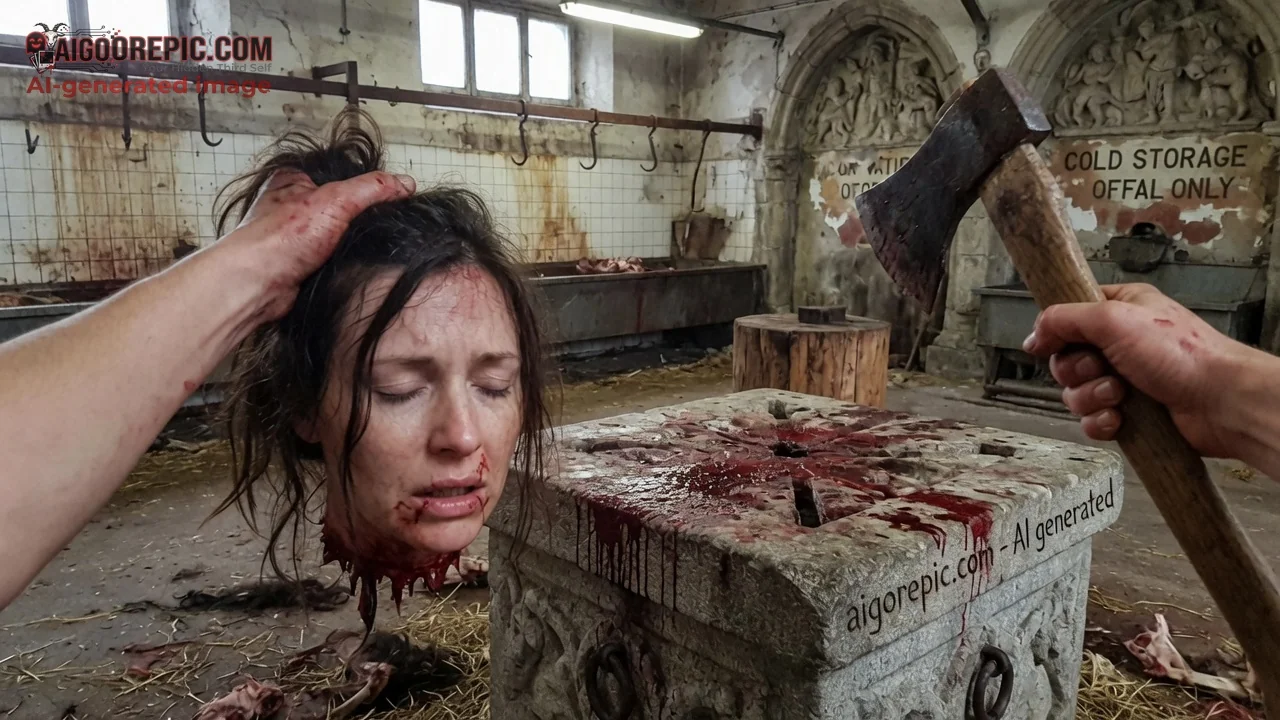 Bloody Woman Decapitated in Abattoir - AI Generated Horror