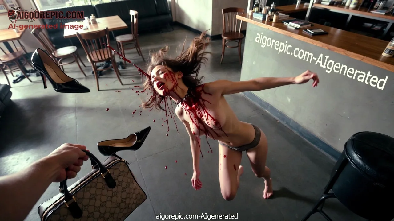 Bloody Woman Falling in Cafe - AI Generated Horror