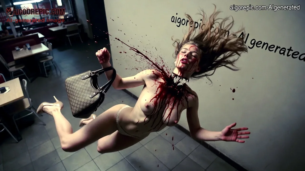 Bloody Woman Falling in Diner - AI Generated Horror