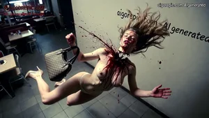 Bloody Woman Falling in Diner