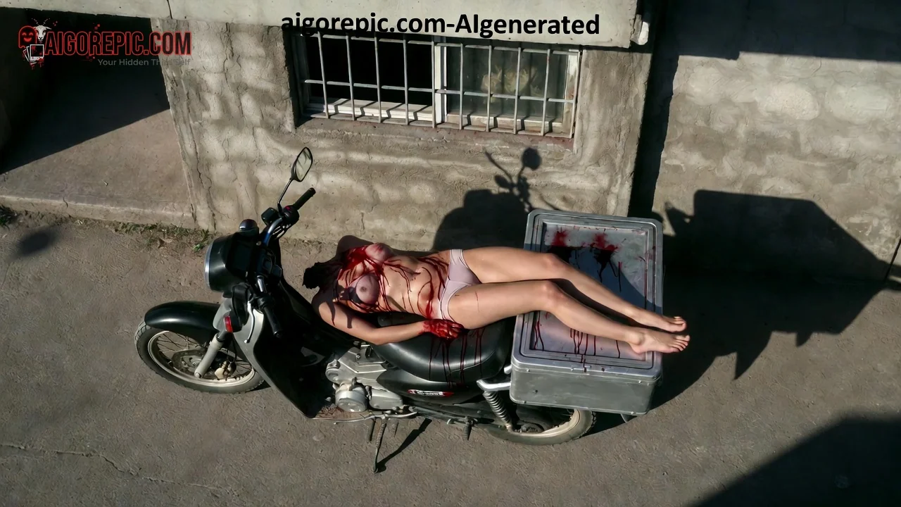 Bloody Woman on Motorcycle - AI Generated Horror
