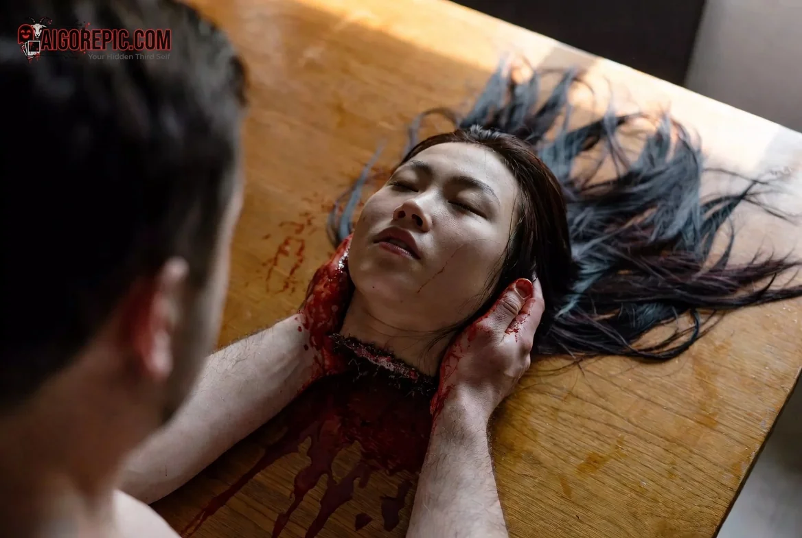 Decapitated Head on Table - AI Generated Horror