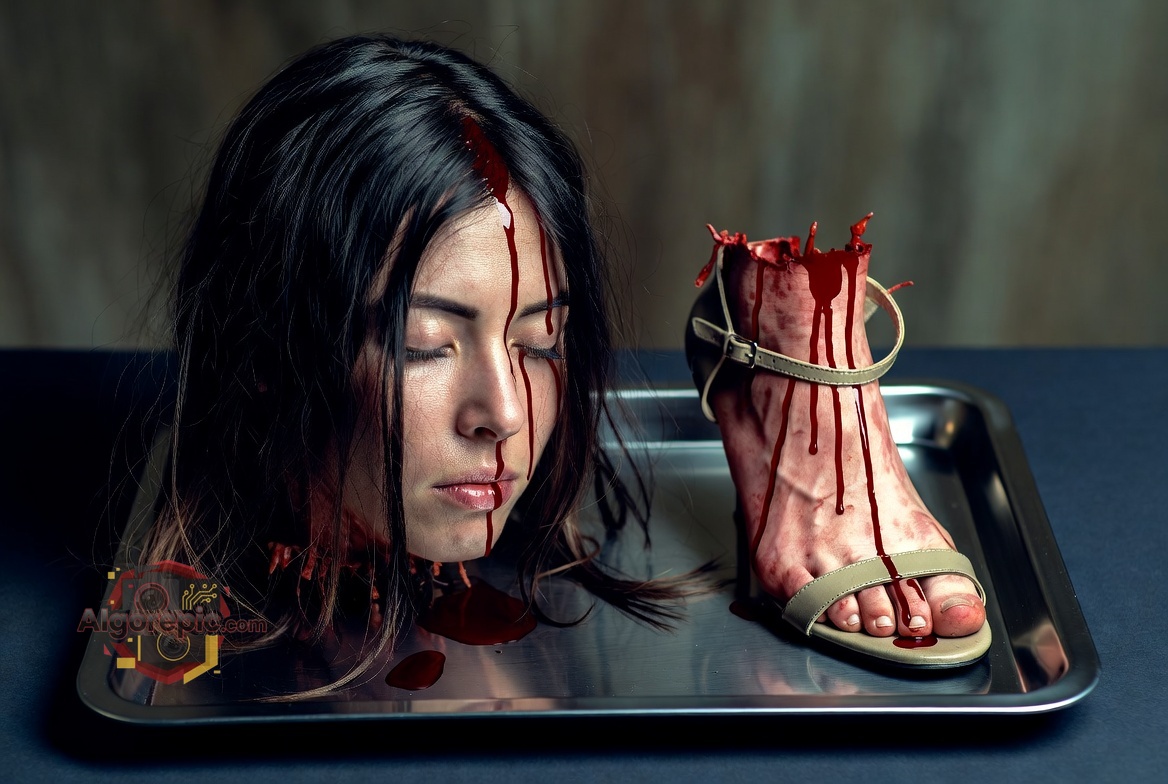 Decapitated Head on Tray - AI Generated Horror