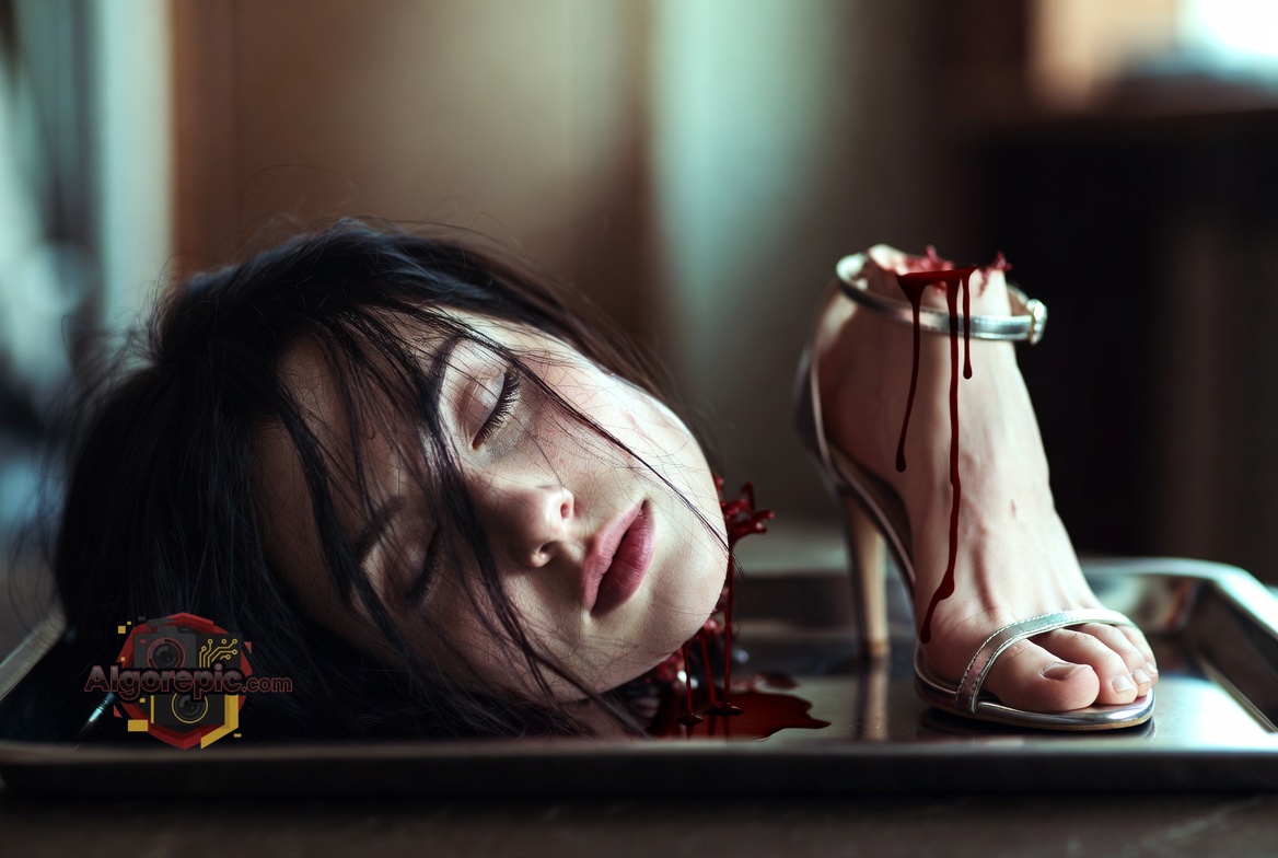 Decapitated Head on Tray - AI Generated Horror