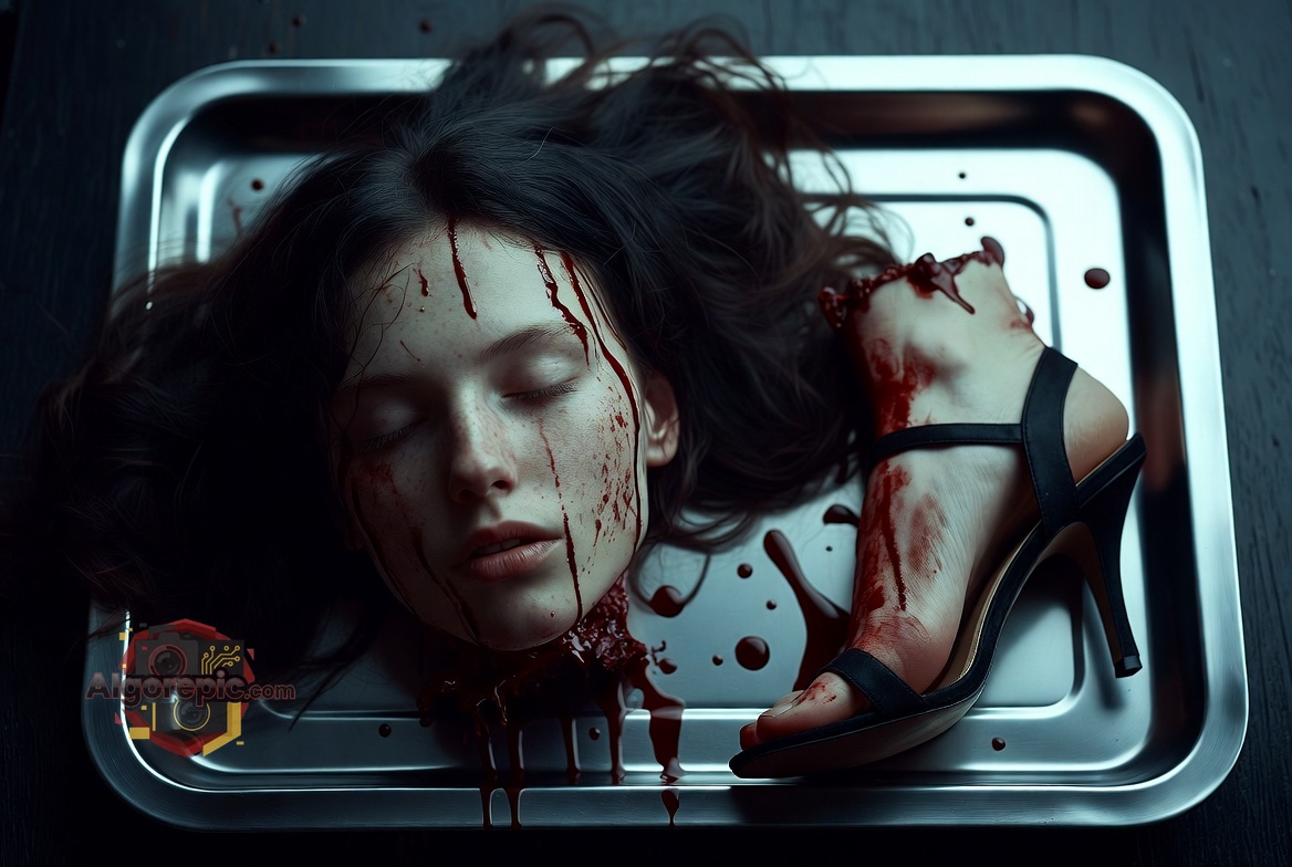 Decapitated Head on Tray - AI Generated Horror