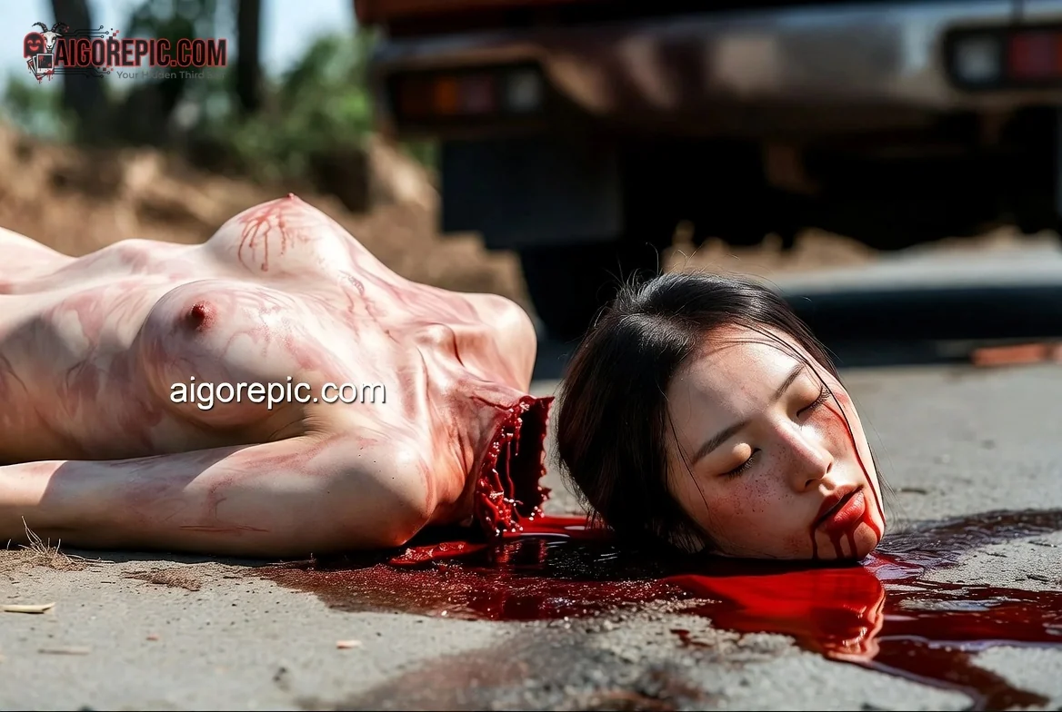 Decapitated Woman in Bloody Field - AI Generated Horror