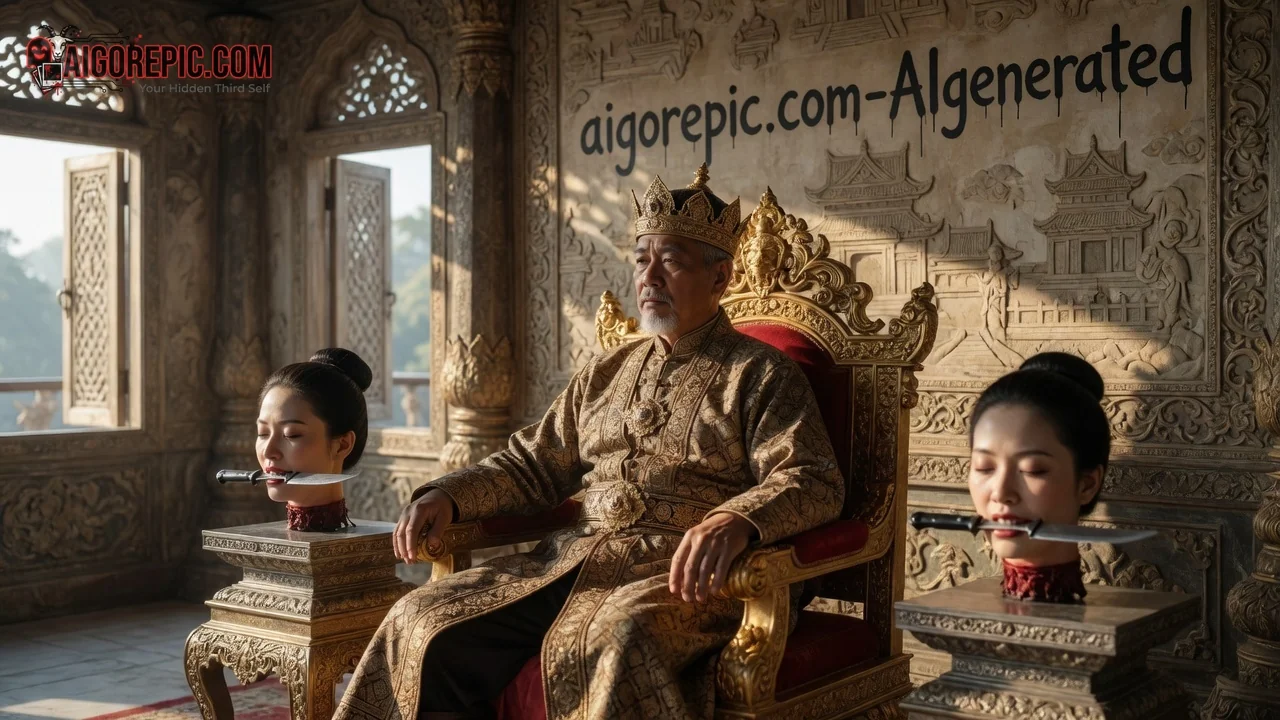 Elderly King with Severed Heads - AI Generated Horror