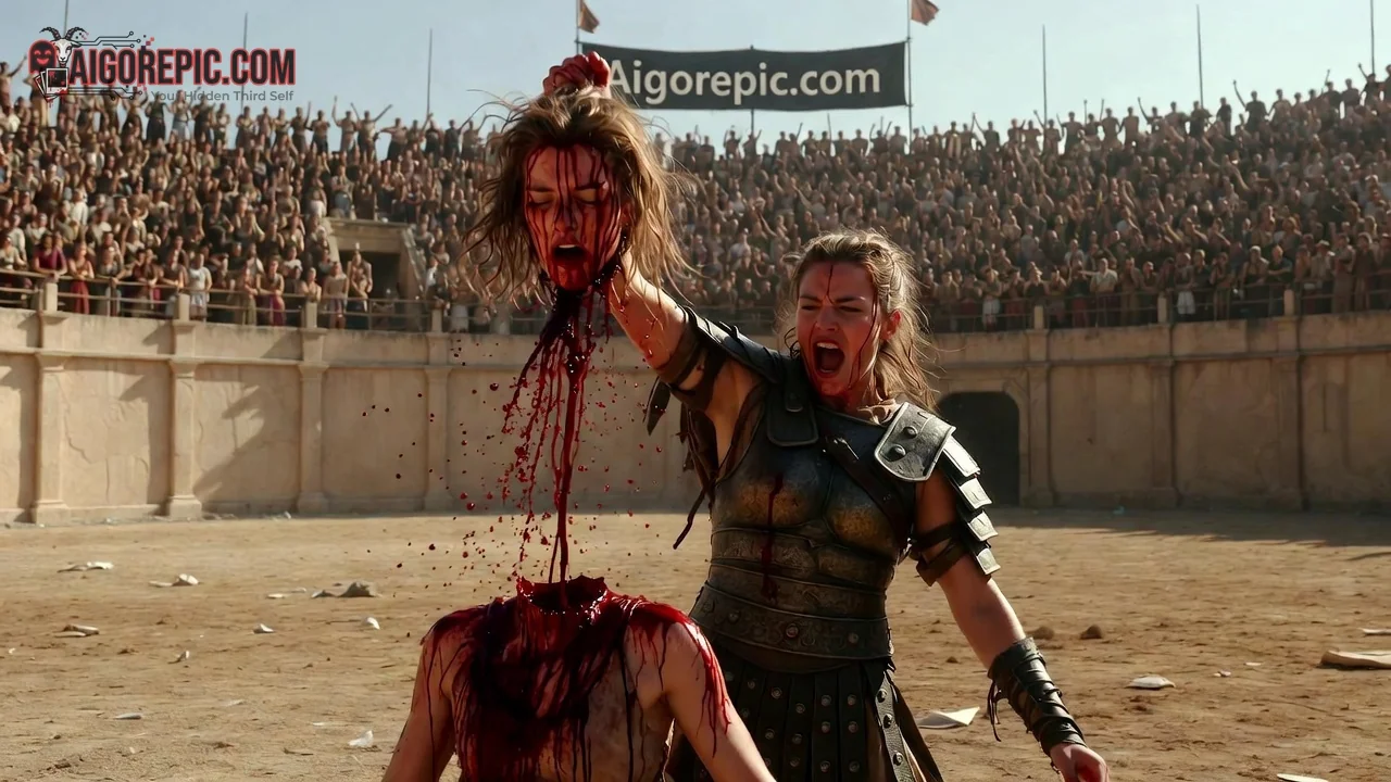 Female Gladiator Holds Severed Head - AI Generated Horror