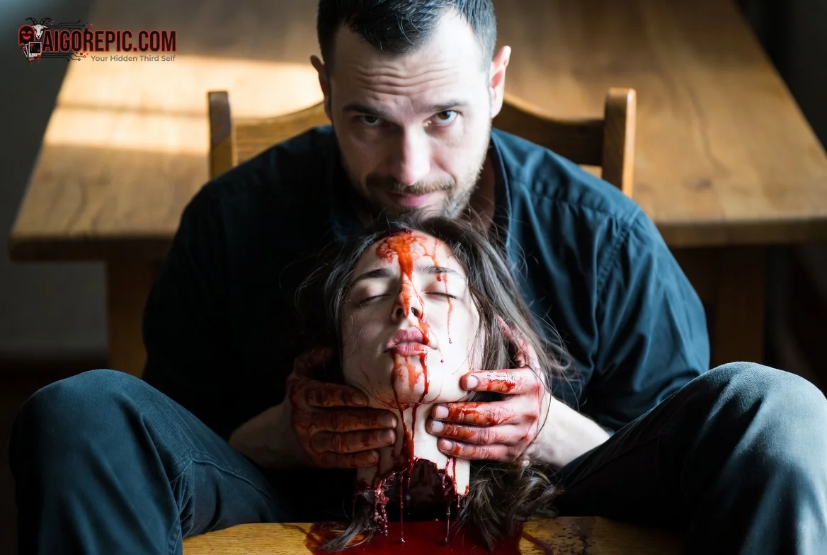 Gory Scene at Table - AI Generated Horror