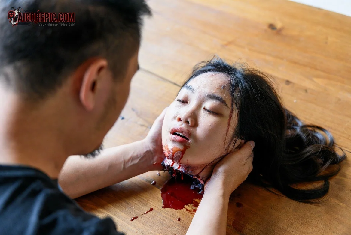 Gruesome Scene on Wooden Floor - AI Generated Horror