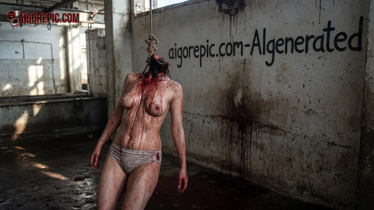Hanged Woman in Bloody Abattoir - AI Generated Horror