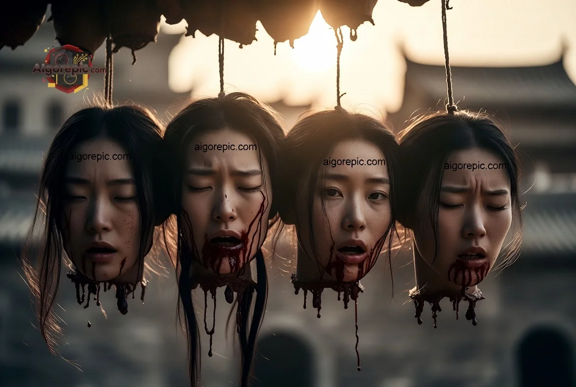 Hanging Heads at Sunset - AI Generated Horror