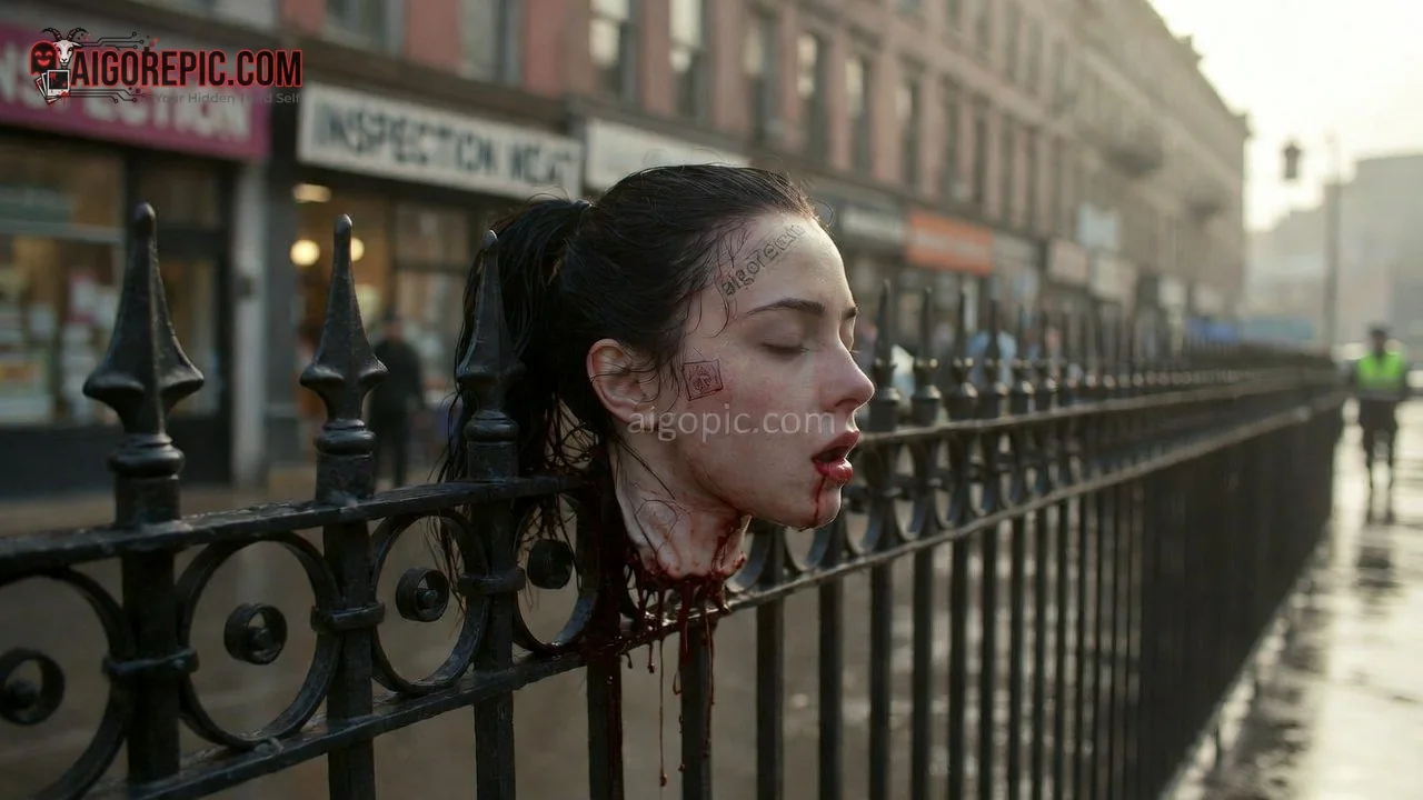 Head on Iron Fence - AI Generated Horror