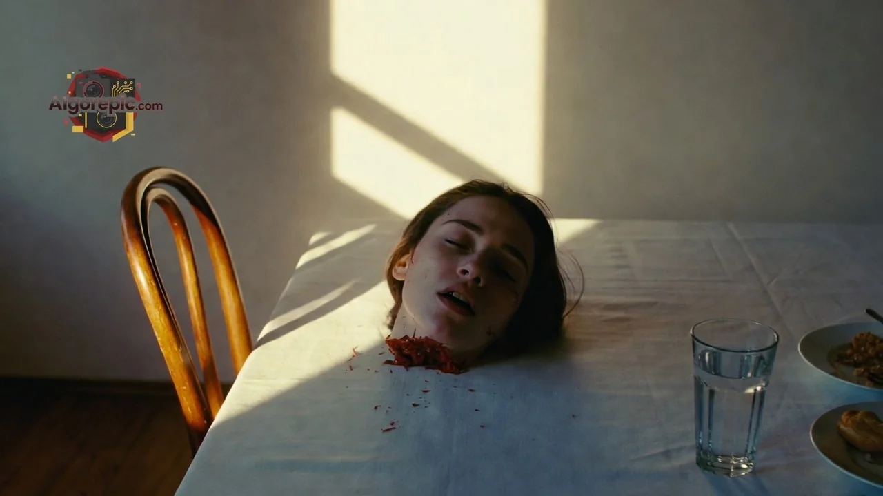 Head on Table with Blood - AI Generated Horror