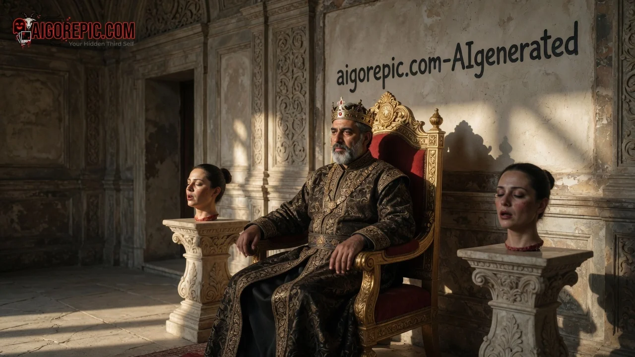 King with Severed Heads - AI Generated Horror