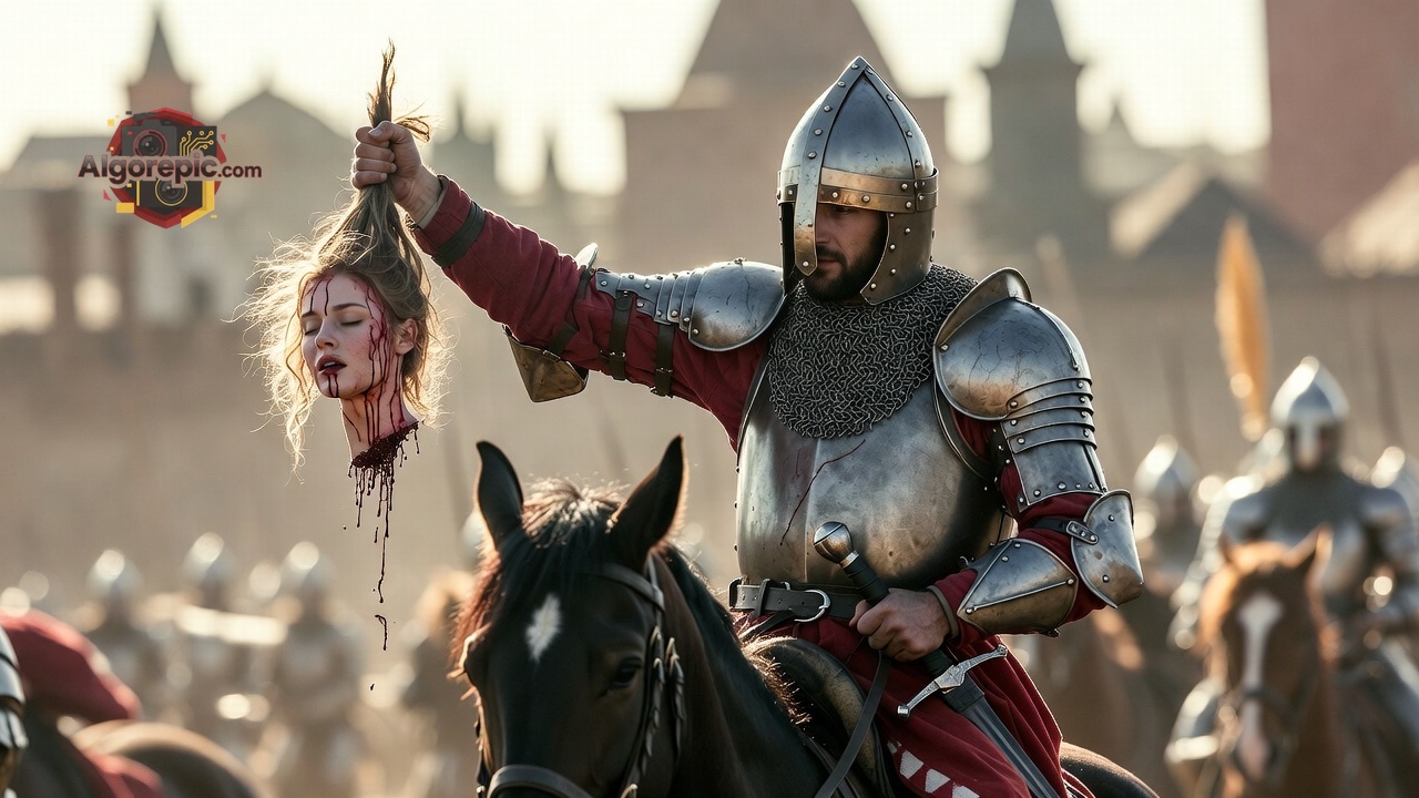 Knight Holding Severed Head - AI Generated Horror