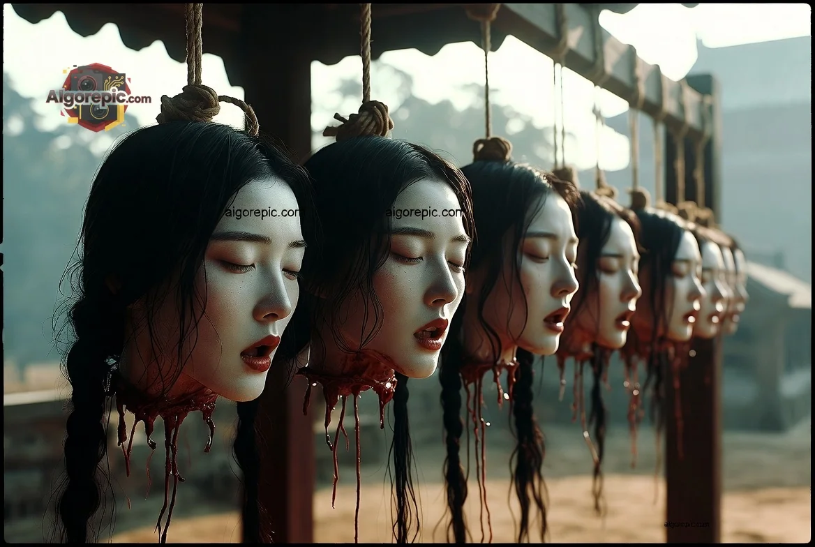 Row of Hanging Heads - AI Generated Horror