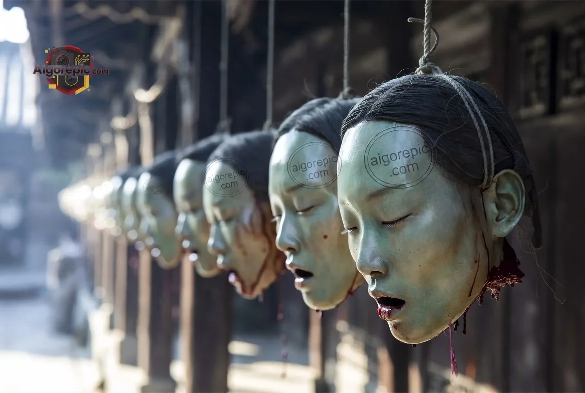 Row of Hanging Heads - AI Generated Horror