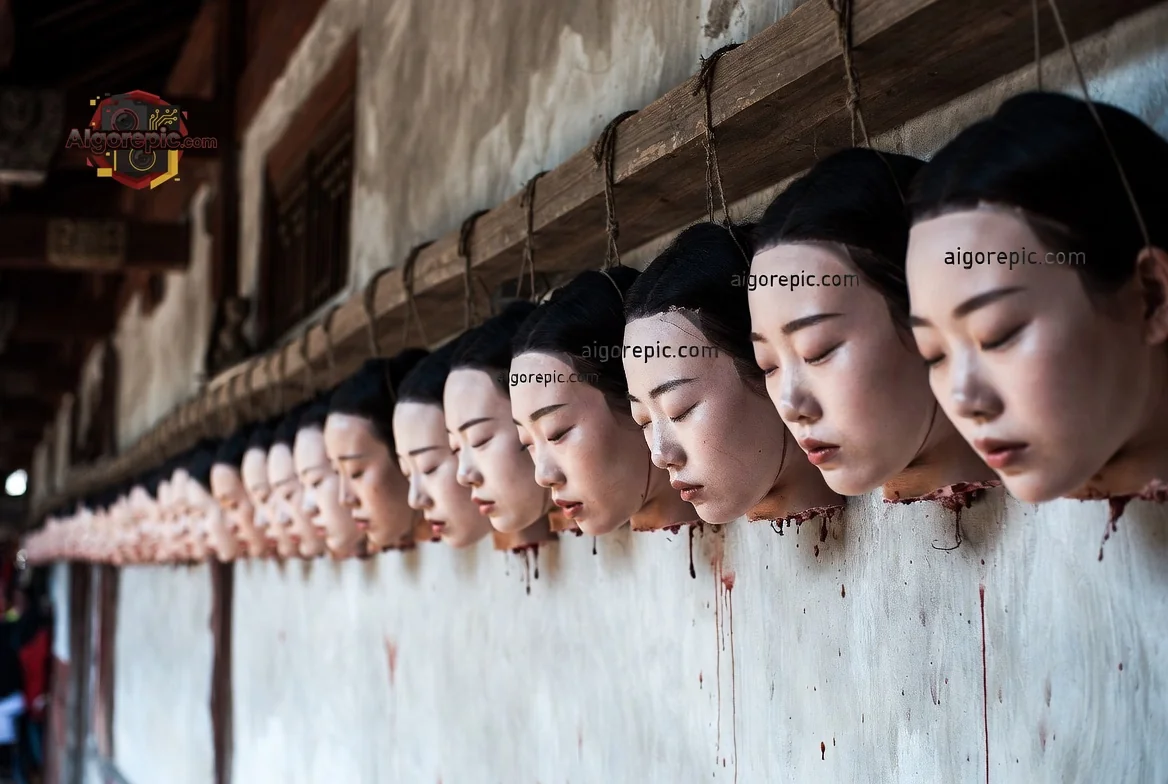 Row of Severed Heads - AI Generated Horror