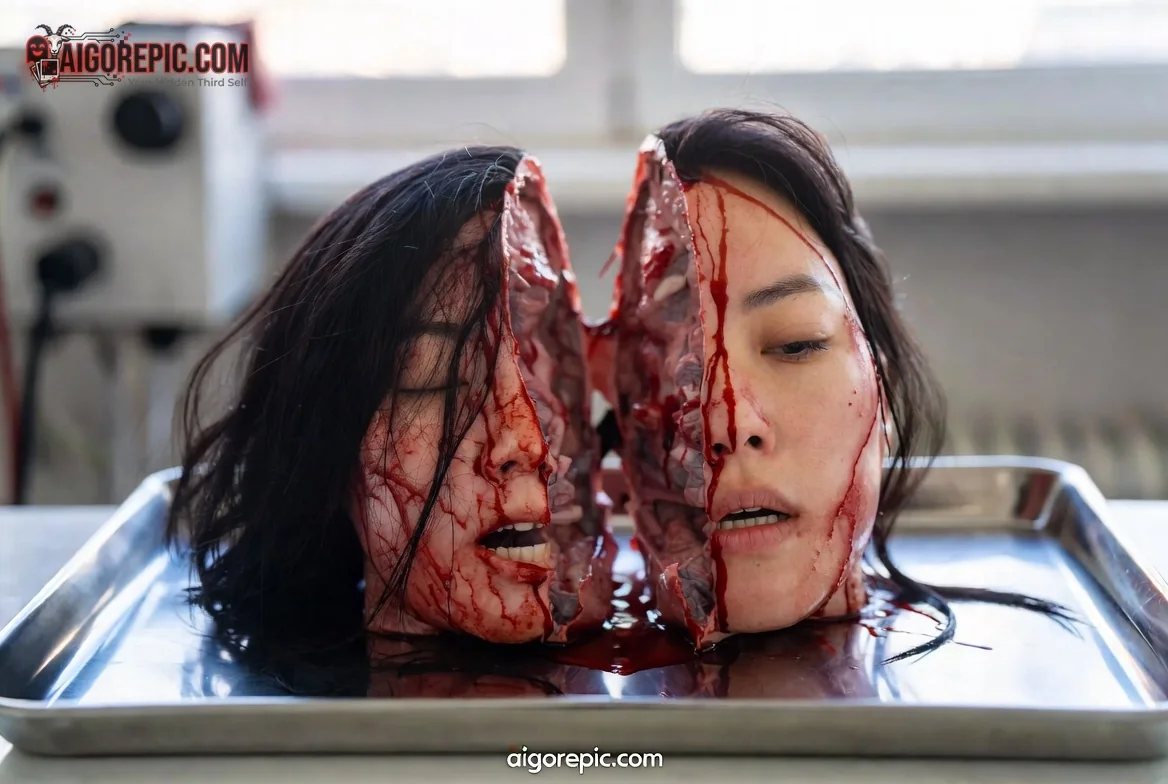 Severed Bisected Female Head - AI Generated Horror