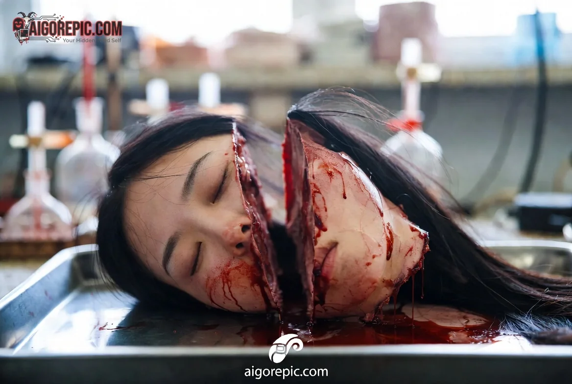 Severed Female Head in Tray - AI Generated Horror