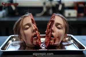 Severed Girl's Head in Tray