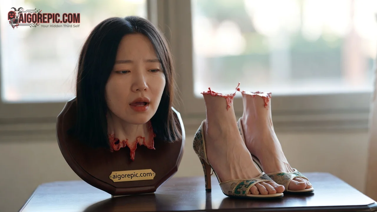 Severed Head and Legs Display - AI Generated Horror