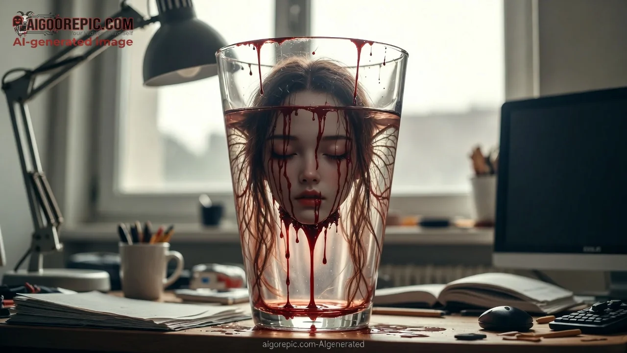 Severed Head in Bloody Glass - AI Generated Horror