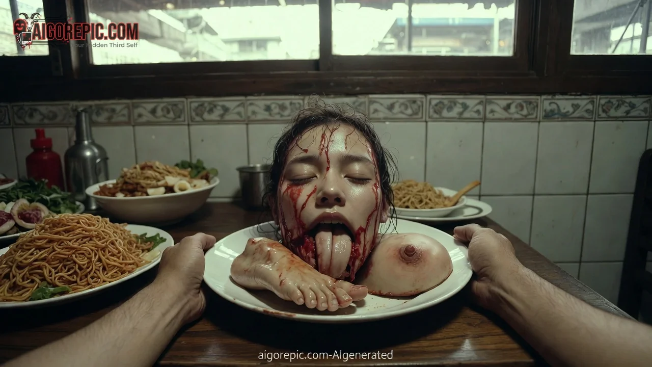 Severed Head on Food Plate - AI Generated Horror