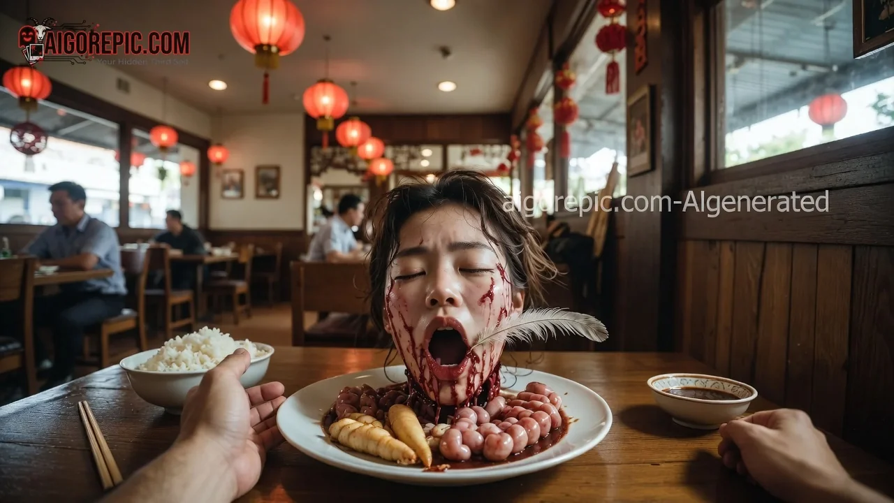 Severed Head on Food Plate - AI Generated Horror