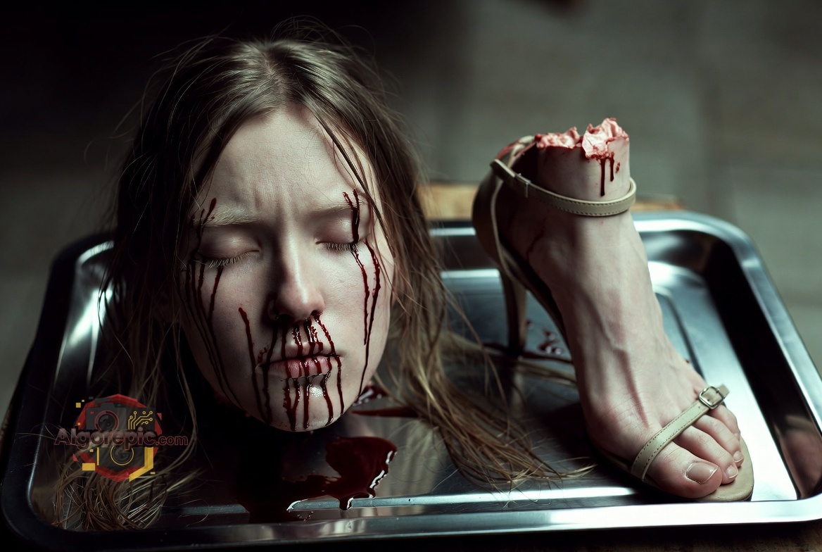 Severed Head on Tray - AI Generated Horror