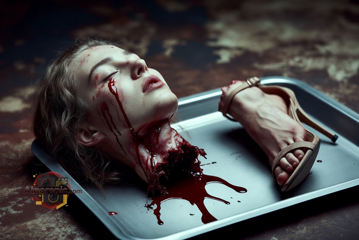 Severed Head on Tray - AI Generated Horror