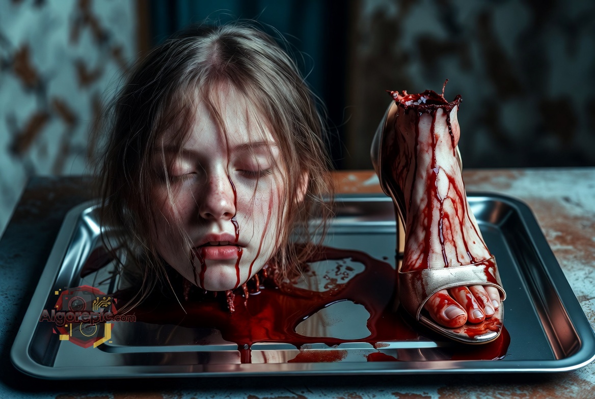 Severed Head on Tray - AI Generated Horror