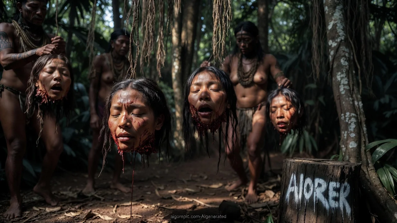 Severed Heads in Jungle Ritual - AI Generated Horror